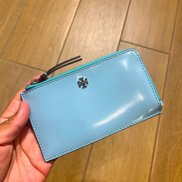 Tory Burch patent Zip Card Case Mini Wallet Angel Blue # 171480 - Picture 1 of 5